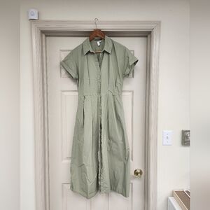S.Oliver Sage Green Midi Shirt Dress with Short Sleeves
